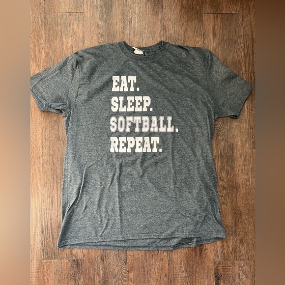 Gildan soft style gray EAT, SLEEP, SOFTBALL, REPEAT.  Size XL.  Great condition. - Picture 2 of 4
